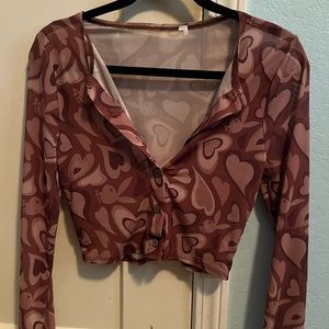 Playboy sheer crop top long sleeve shirt brown Pac Sun Y2K
